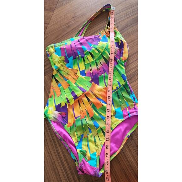 Trina Turk Polynesian Palms One-Piece Swimsuit One-Shoulder Size 6 Pre-Owned - Picture 11 of 11